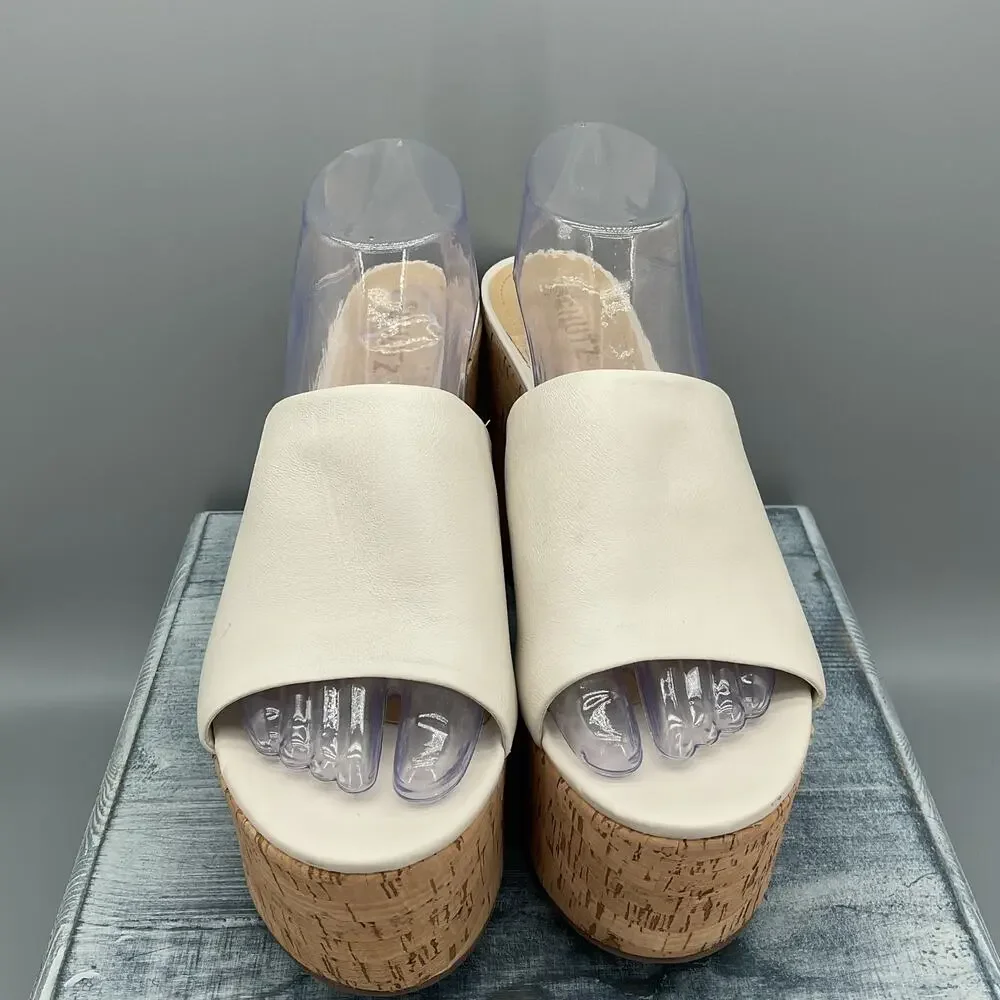 NEW Schutz Women’s Dale Cutout Leather & Cork Sandals White Size 10.5B